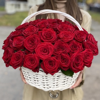 51 красная роза в корзине
